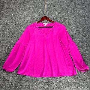 Lilly Pulitzer Top Womens XXS Purple Long Sleeve Popover Blouse Balloon Sleeve